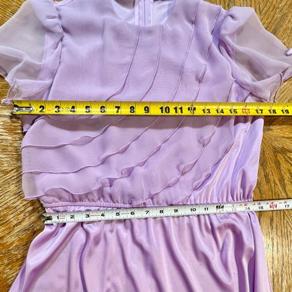 VINTAGE waterfall ruffle dress formal gown chiffon lavender 60s 70s mid century - Picture 12 of 15